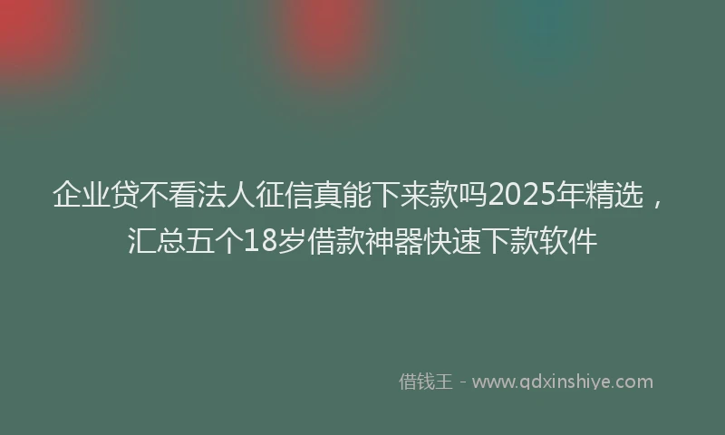 企业贷不看法人征信真能下来款吗2025年精选，汇总五个18岁借款神器快速下款软件
