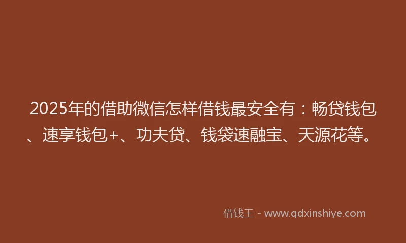 2025年的借助微信怎样借钱最安全有：畅贷钱包、速享钱包+、功夫贷、钱袋速融宝、天源花等。