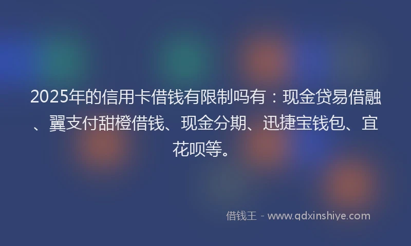 2025年的信用卡借钱有限制吗有：现金贷易借融、翼支付甜橙借钱、现金分期、迅捷宝钱包、宜花呗等。
