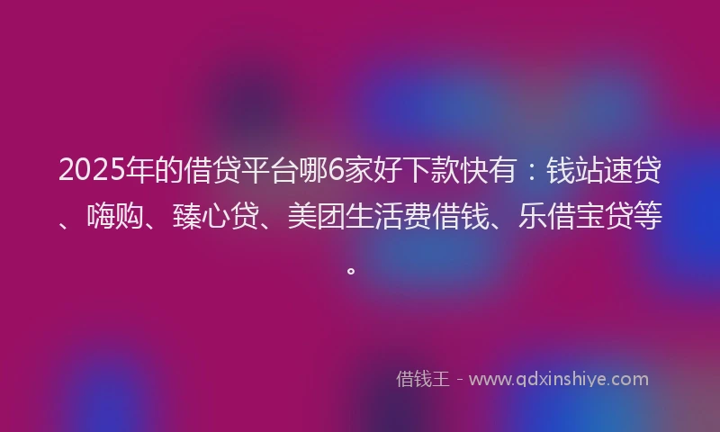 2025年的借贷平台哪6家好下款快有：钱站速贷、嗨购、臻心贷、美团生活费借钱、乐借宝贷等。