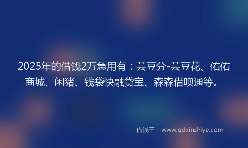 2025年的借钱2万急用有：芸豆分-芸豆花、佑佑商城、闲猪、钱袋快融贷宝、森森借呗通等。