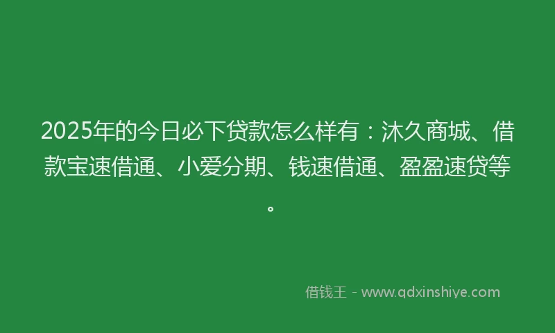 2025年的今日必下贷款怎么样有：沐久商城、借款宝速借通、小爱分期、钱速借通、盈盈速贷等。