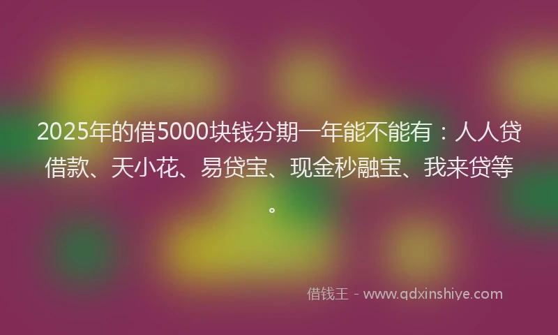 2025年的借5000块钱分期一年能不能有：人人贷借款、天小花、易贷宝、现金秒融宝、我来贷等。