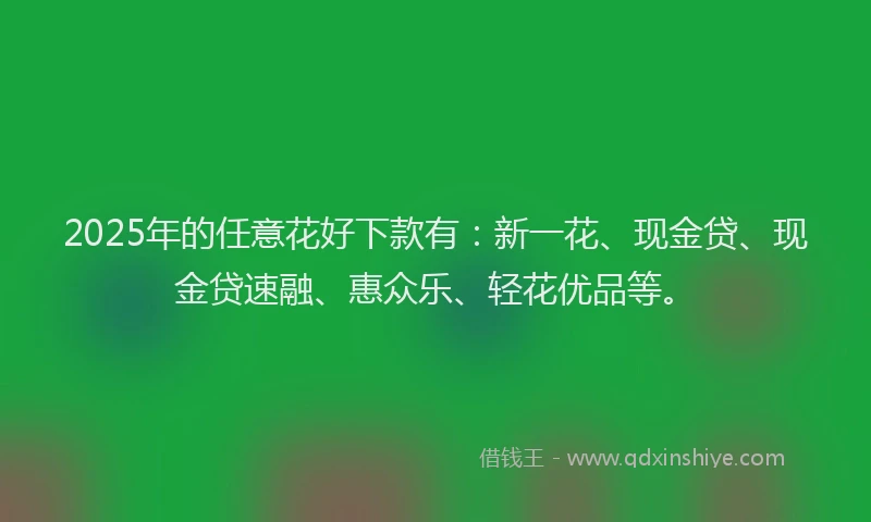 2025年的任意花好下款有：新一花、现金贷、现金贷速融、惠众乐、轻花优品等。