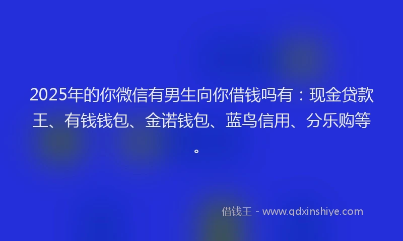 2025年的你微信有男生向你借钱吗有：现金贷款王、有钱钱包、金诺钱包、蓝鸟信用、分乐购等。