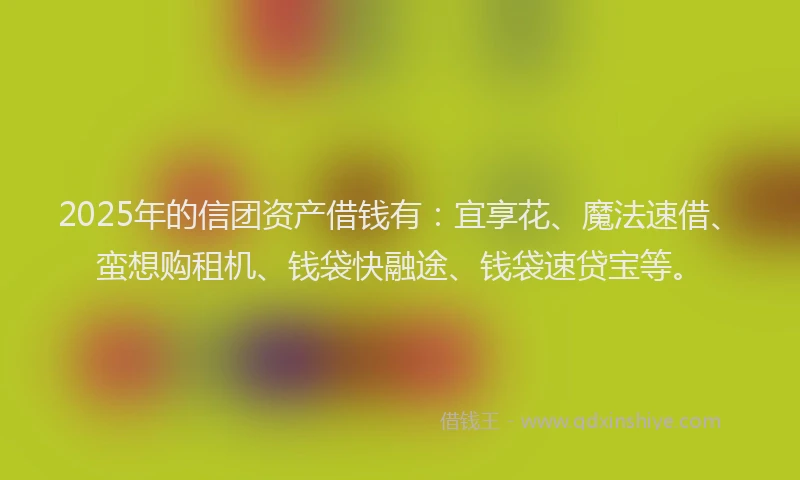 2025年的信团资产借钱有：宜享花、魔法速借、蛮想购租机、钱袋快融途、钱袋速贷宝等。