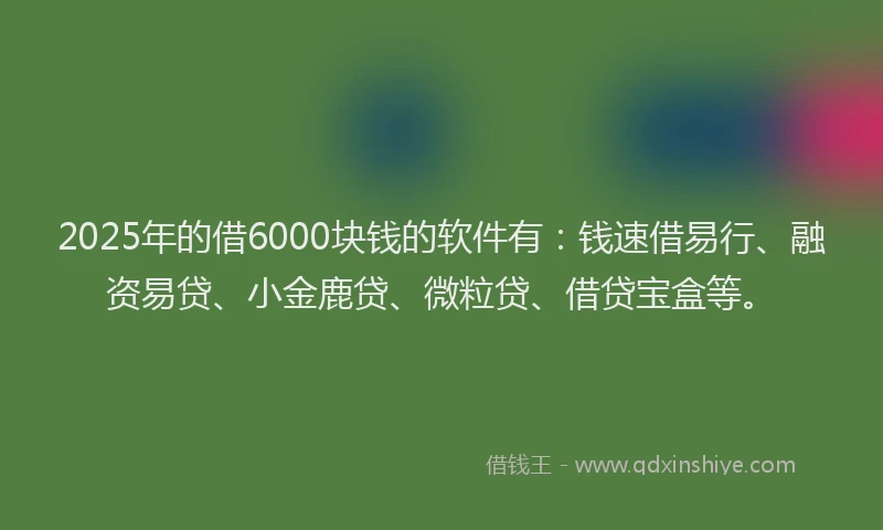 2025年的借6000块钱的软件有：钱速借易行、融资易贷、小金鹿贷、微粒贷、借贷宝盒等。