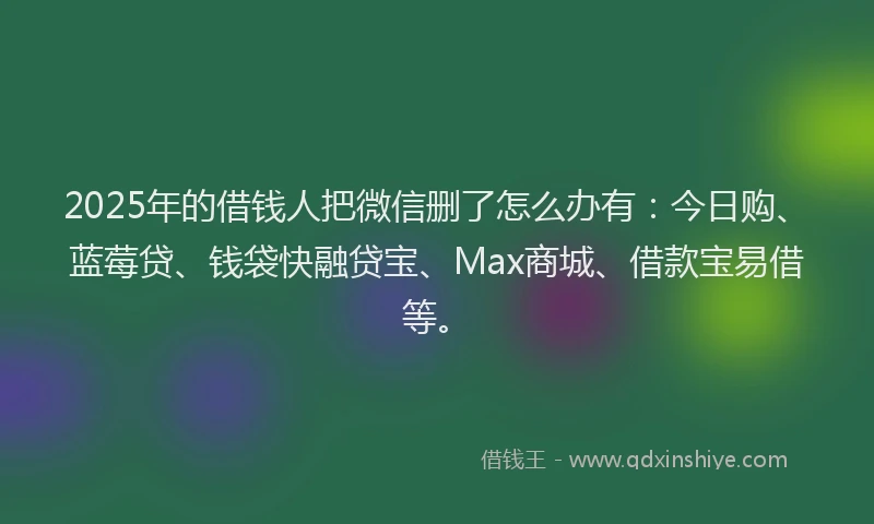 2025年的借钱人把微信删了怎么办有：今日购、蓝莓贷、钱袋快融贷宝、Max商城、借款宝易借等。