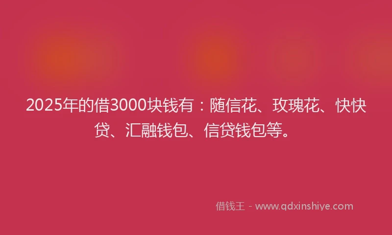 2025年的借3000块钱有：随信花、玫瑰花、快快贷、汇融钱包、信贷钱包等。