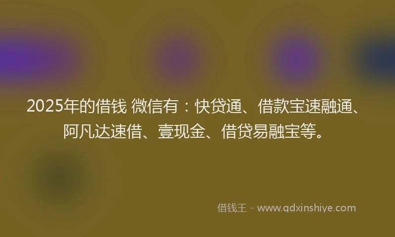 2025年的借钱 微信有：快贷通、借款宝速融通、阿凡达速借、壹现金、借贷易融宝等。