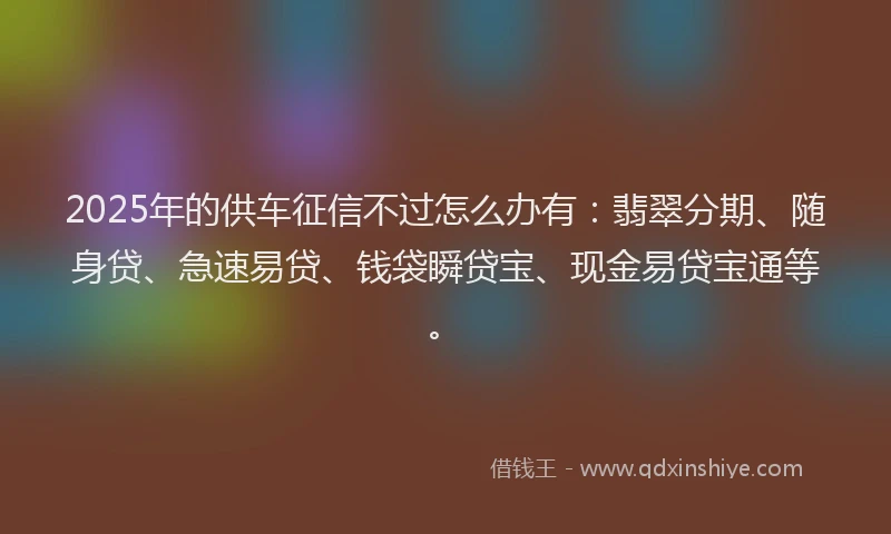 2025年的供车征信不过怎么办有：翡翠分期、随身贷、急速易贷、钱袋瞬贷宝、现金易贷宝通等。