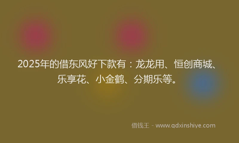 2025年的借东风好下款有：龙龙用、恒创商城、乐享花、小金鹤、分期乐等。