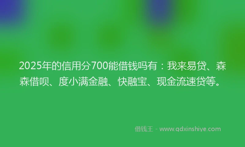 2025年的信用分700能借钱吗有：我来易贷、森森借呗、度小满金融、快融宝、现金流速贷等。