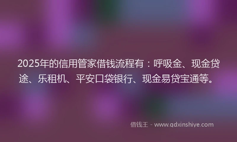 2025年的信用管家借钱流程有：呼吸金、现金贷途、乐租机、平安口袋银行、现金易贷宝通等。