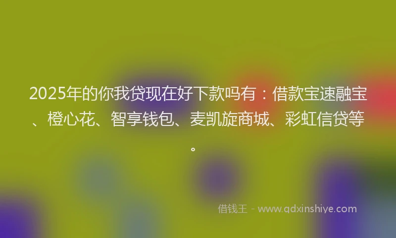 2025年的你我贷现在好下款吗有：借款宝速融宝、橙心花、智享钱包、麦凯旋商城、彩虹信贷等。