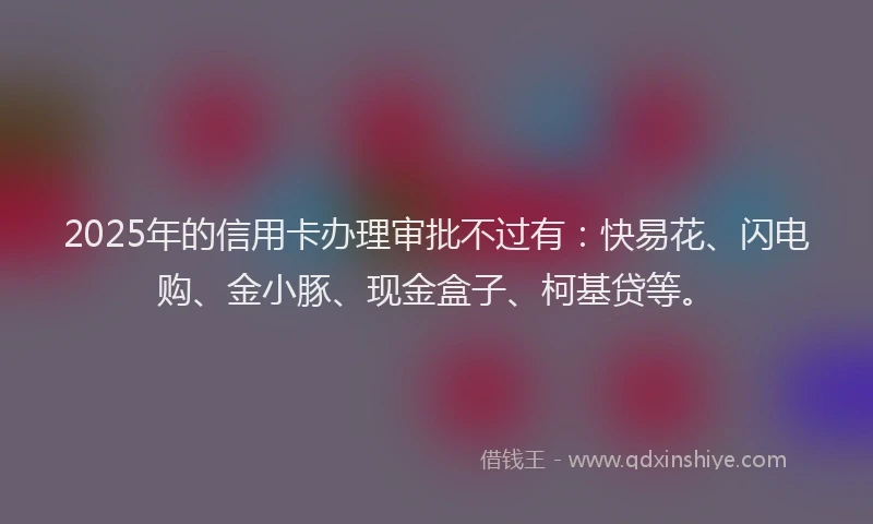 2025年的信用卡办理审批不过有：快易花、闪电购、金小豚、现金盒子、柯基贷等。