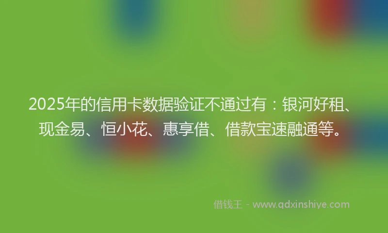 2025年的信用卡数据验证不通过有：银河好租、现金易、恒小花、惠享借、借款宝速融通等。