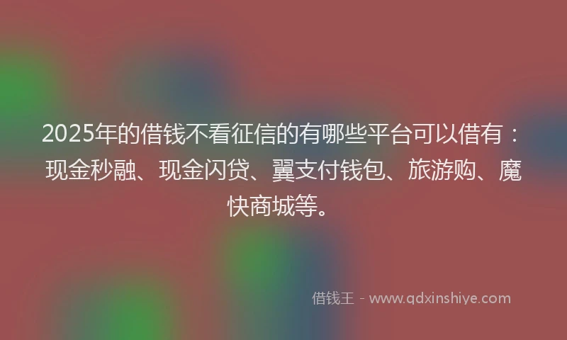2025年的借钱不看征信的有哪些平台可以借有：现金秒融、现金闪贷、翼支付钱包、旅游购、魔快商城等。