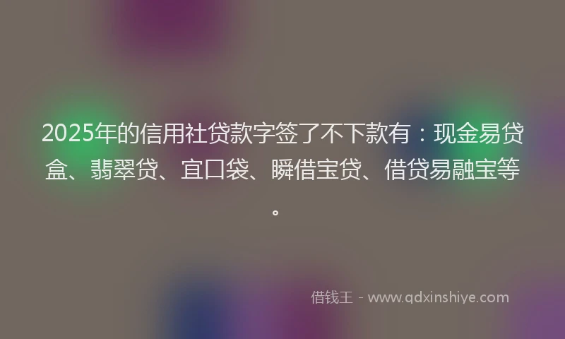 2025年的信用社贷款字签了不下款有：现金易贷盒、翡翠贷、宜口袋、瞬借宝贷、借贷易融宝等。