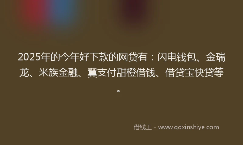 2025年的今年好下款的网贷有：闪电钱包、金瑞龙、米族金融、翼支付甜橙借钱、借贷宝快贷等。