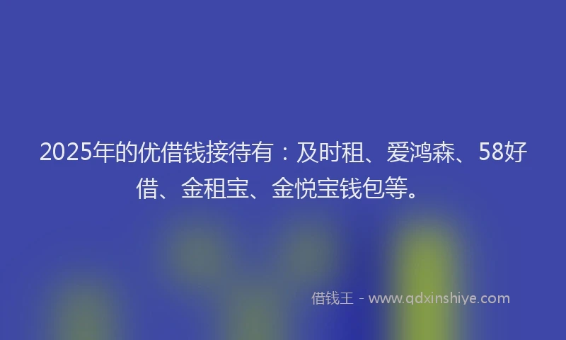 2025年的优借钱接待有：及时租、爱鸿森、58好借、金租宝、金悦宝钱包等。
