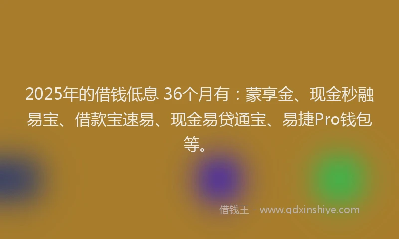 2025年的借钱低息 36个月有：蒙享金、现金秒融易宝、借款宝速易、现金易贷通宝、易捷Pro钱包等。