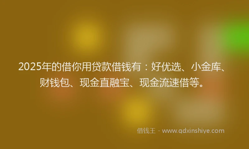 2025年的借你用贷款借钱有：好优选、小金库、财钱包、现金直融宝、现金流速借等。