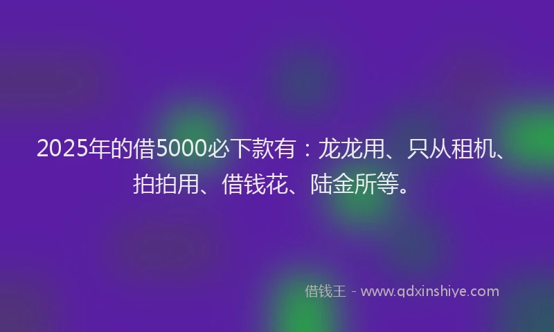 2025年的借5000必下款有：龙龙用、只从租机、拍拍用、借钱花、陆金所等。