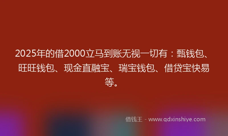 2025年的借2000立马到账无视一切有：甄钱包、旺旺钱包、现金直融宝、瑞宝钱包、借贷宝快易等。