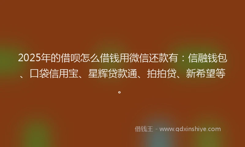 2025年的借呗怎么借钱用微信还款有：信融钱包、口袋信用宝、星辉贷款通、拍拍贷、新希望等。