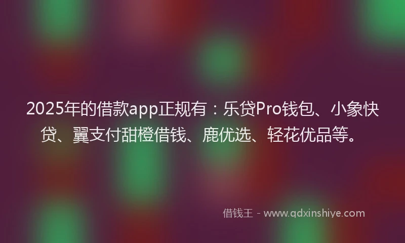 2025年的借款app正规有：乐贷Pro钱包、小象快贷、翼支付甜橙借钱、鹿优选、轻花优品等。