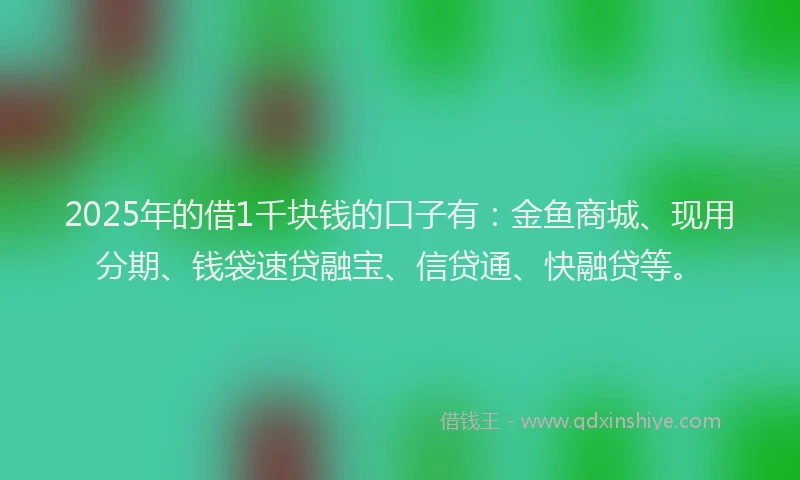 2025年的借1千块钱的口子有：金鱼商城、现用分期、钱袋速贷融宝、信贷通、快融贷等。