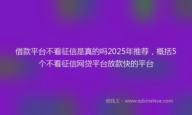 借款平台不看征信是真的吗2025年推荐，概括5个不看征信网贷平台放款快的平台