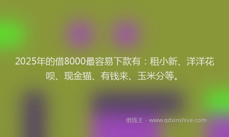 2025年的借8000最容易下款有：租小新、洋洋花呗、现金猫、有钱来、玉米分等。