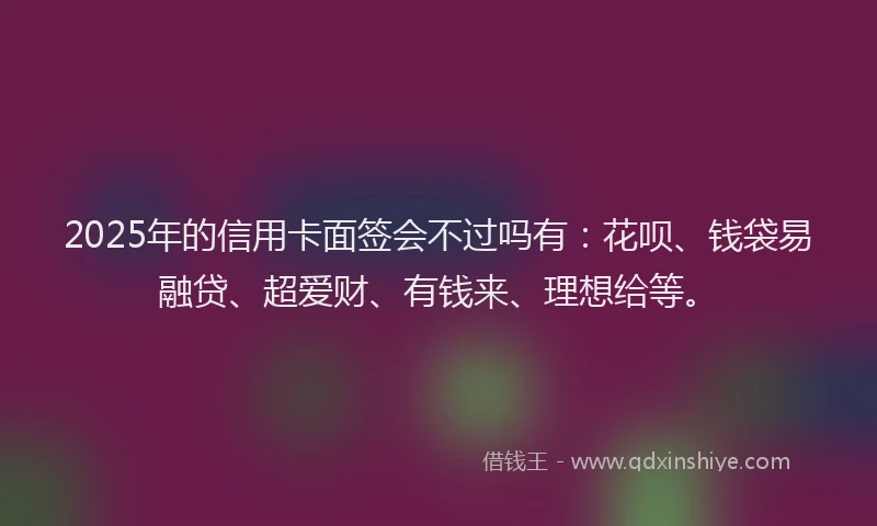 2025年的信用卡面签会不过吗有：花呗、钱袋易融贷、超爱财、有钱来、理想给等。