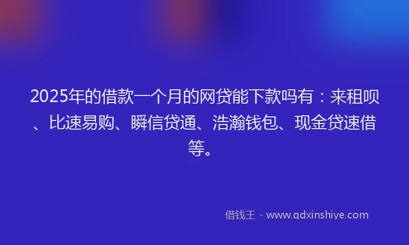 2025年的借款一个月的网贷能下款吗有：来租呗、比速易购、瞬信贷通、浩瀚钱包、现金贷速借等。