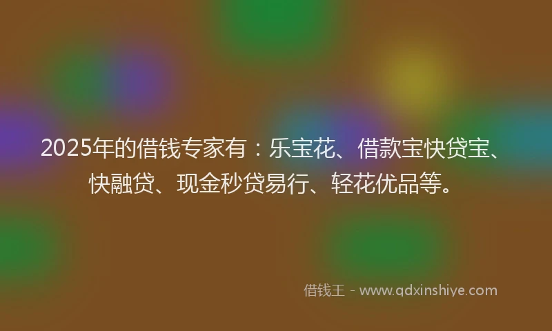 2025年的借钱专家有：乐宝花、借款宝快贷宝、快融贷、现金秒贷易行、轻花优品等。