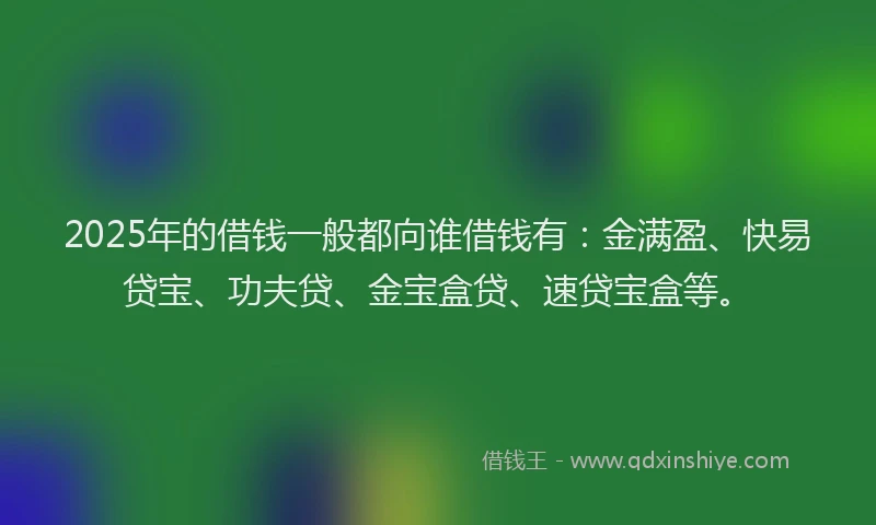 2025年的借钱一般都向谁借钱有：金满盈、快易贷宝、功夫贷、金宝盒贷、速贷宝盒等。