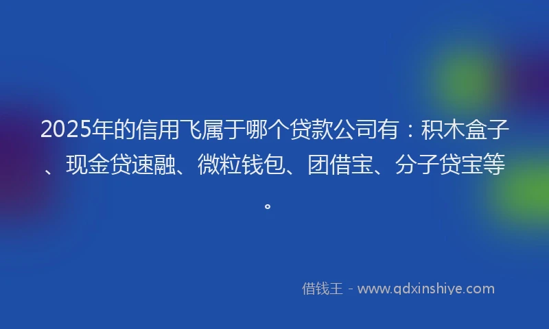 2025年的信用飞属于哪个贷款公司有：积木盒子、现金贷速融、微粒钱包、团借宝、分子贷宝等。