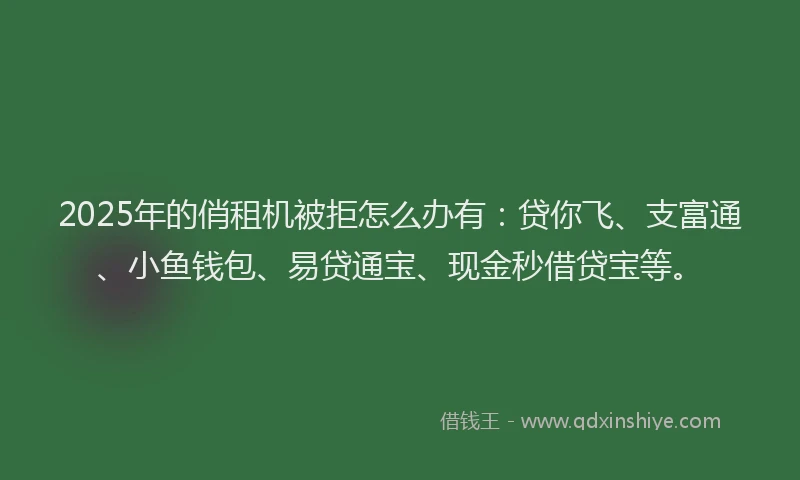 2025年的俏租机被拒怎么办有：贷你飞、支富通、小鱼钱包、易贷通宝、现金秒借贷宝等。