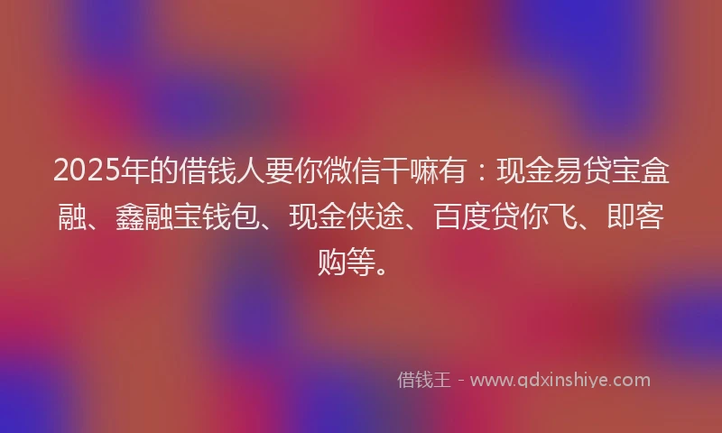 2025年的借钱人要你微信干嘛有：现金易贷宝盒融、鑫融宝钱包、现金侠途、百度贷你飞、即客购等。