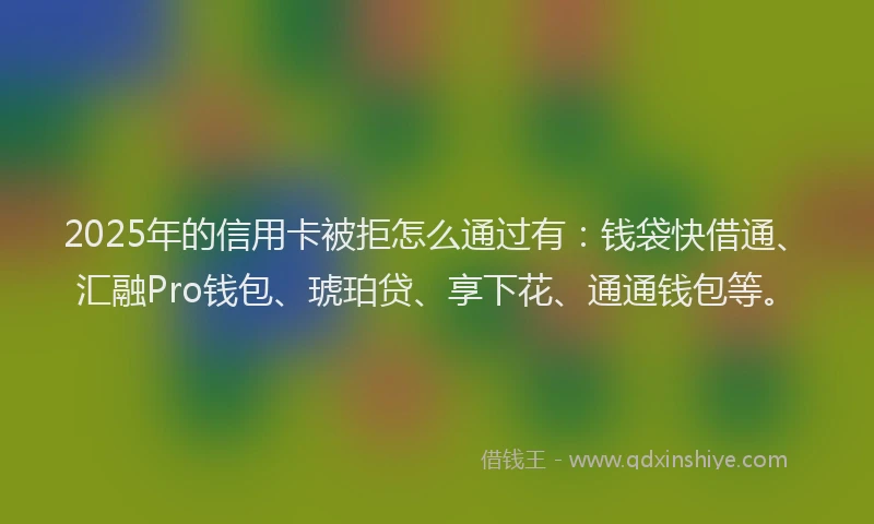 2025年的信用卡被拒怎么通过有：钱袋快借通、汇融Pro钱包、琥珀贷、享下花、通通钱包等。