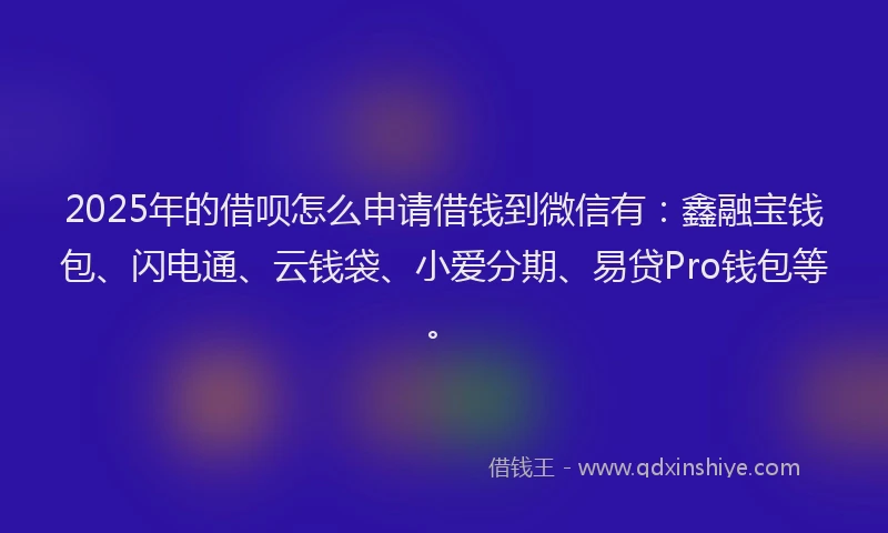 2025年的借呗怎么申请借钱到微信有：鑫融宝钱包、闪电通、云钱袋、小爱分期、易贷Pro钱包等。