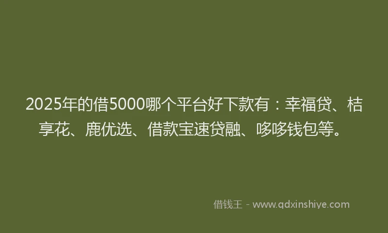 2025年的借5000哪个平台好下款有：幸福贷、桔享花、鹿优选、借款宝速贷融、哆哆钱包等。