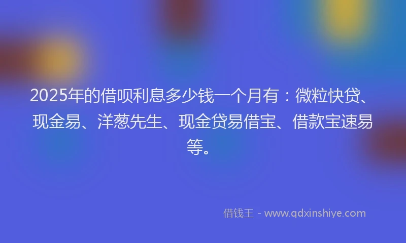 2025年的借呗利息多少钱一个月有：微粒快贷、现金易、洋葱先生、现金贷易借宝、借款宝速易等。