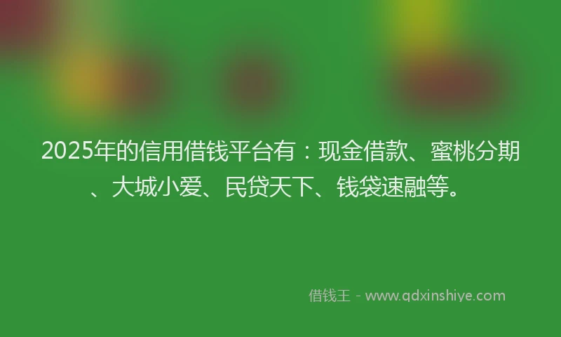 2025年的信用借钱平台有：现金借款、蜜桃分期、大城小爱、民贷天下、钱袋速融等。