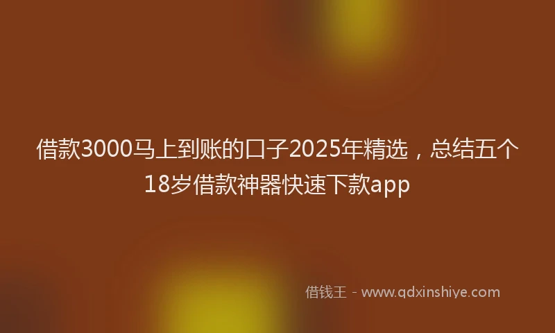 借款3000马上到账的口子2025年精选，总结五个18岁借款神器快速下款app