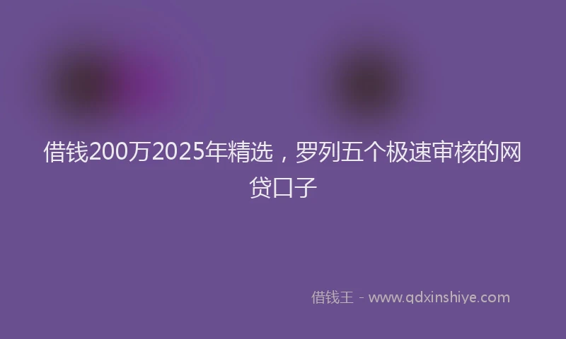 借钱200万2025年精选，罗列五个极速审核的网贷口子