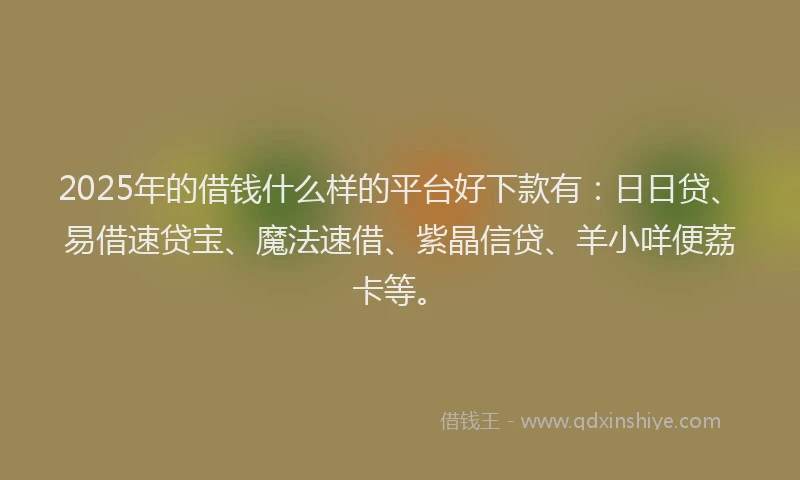 2025年的借钱什么样的平台好下款有：日日贷、易借速贷宝、魔法速借、紫晶信贷、羊小咩便荔卡等。
