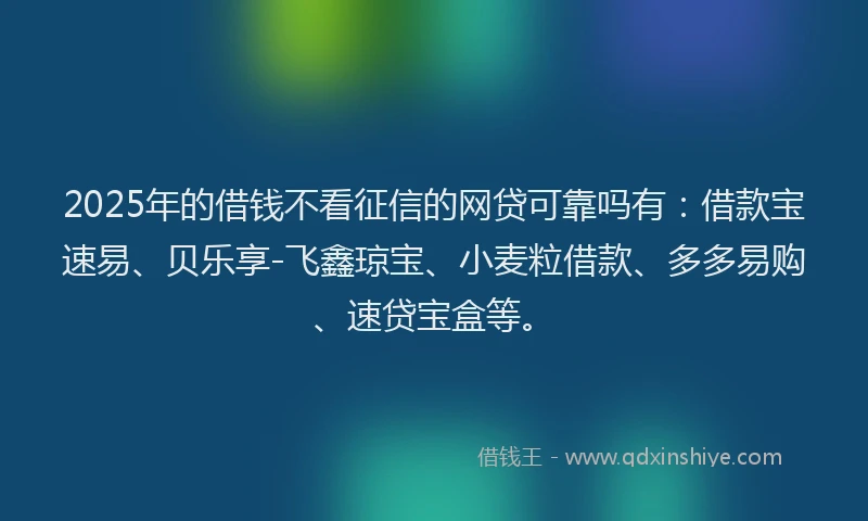 2025年的借钱不看征信的网贷可靠吗有：借款宝速易、贝乐享-飞鑫琼宝、小麦粒借款、多多易购、速贷宝盒等。